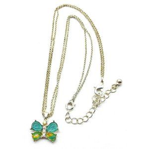 Avon Signed NR Crystal Butterfly Pendant Necklace Silver Tone Green Gold Moth